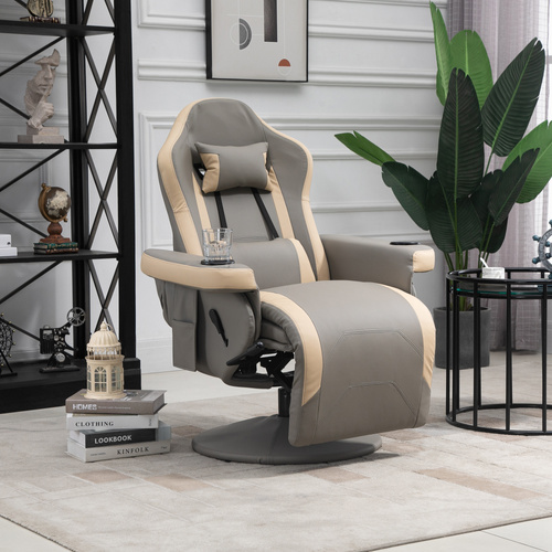 HOMCOM Manual Recliner Armchair PU Leather Lounge Chair w/ Adjustable Leg Rest, 135° Reclining Function, Grey