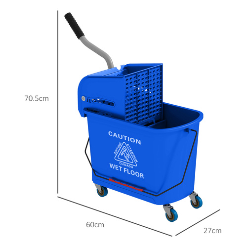 HOMCOM 20L Compact Mop Bucket on Wheels, with Water Separation Panel - Blue