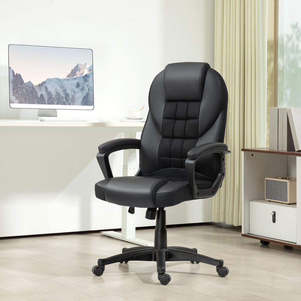 HOMCOM Faux Leather Office Chair with Tilt and PU Castors - Black