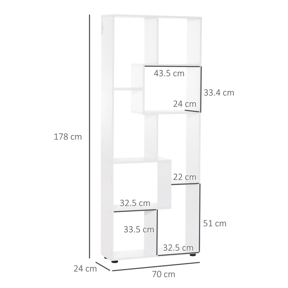 HOMCOM Bookshelf, Tall Bookcase, Modern Room Divider, 8 Cube Storage Unit, Freestanding Storage Shelf for Living Room, Bedroom, Home Office, 70 x 24 x 178 cm, White