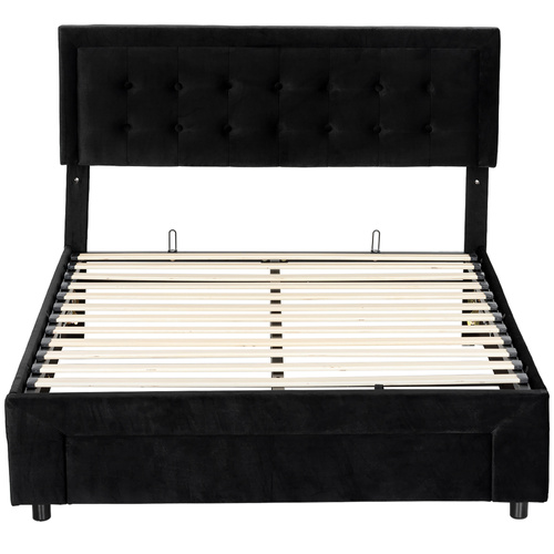 HOMCOM King Size Ottoman Bed Frame, with Front Drawer - Black