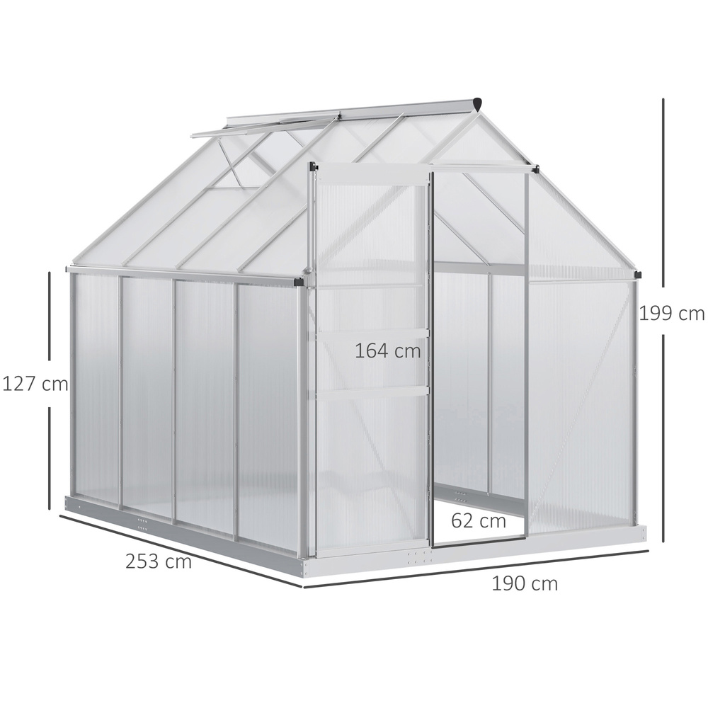 Outsunny 190 x 253 cm Walk-In Polycarbonate Greenhouse - Silver-Tone