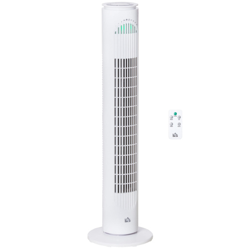 HOMCOM 30'' Freestanding Tower Fan, 3 Speed 3 Mode, 10h Timer, 70 Degree Oscillation, LED Light, 5M Remote Controller, White
