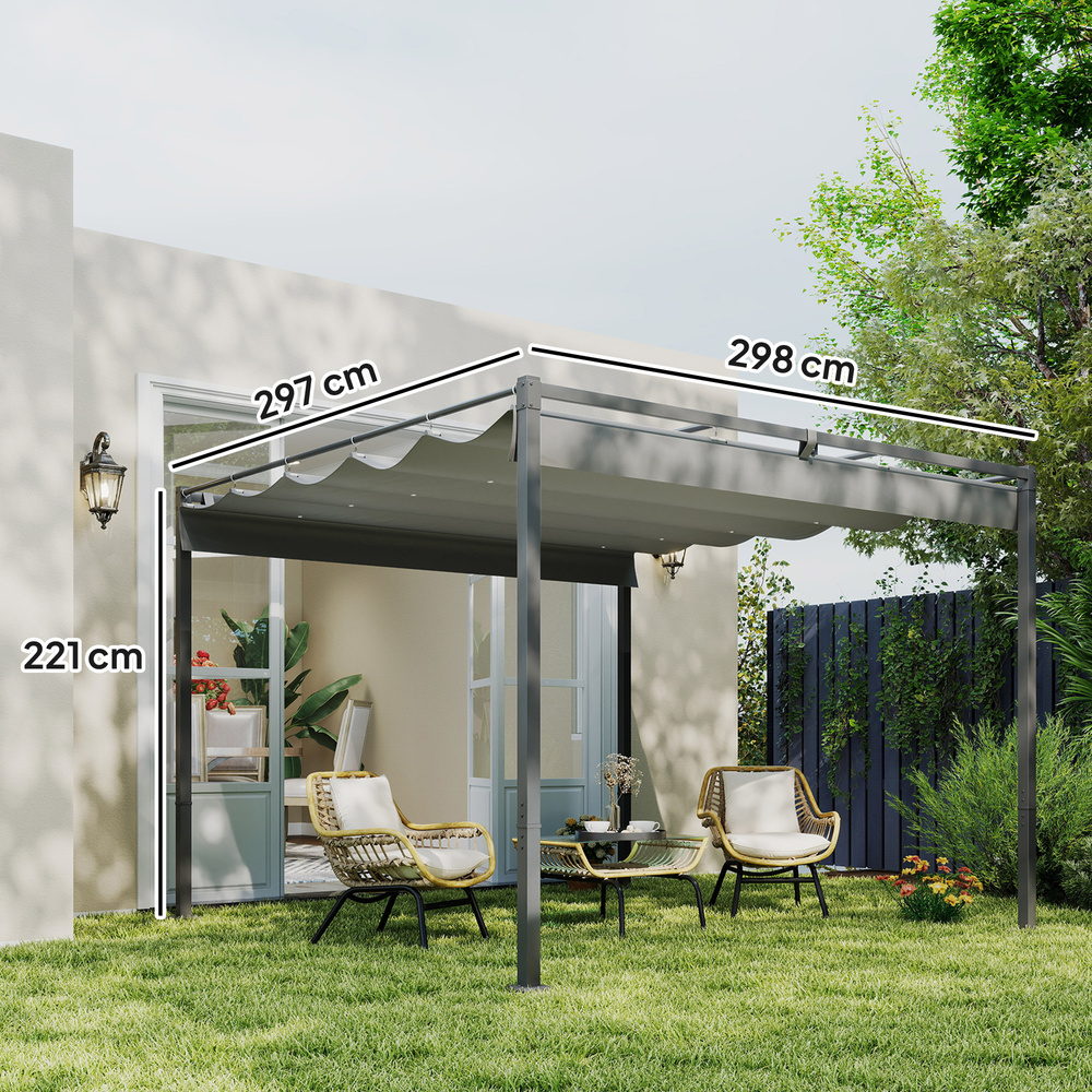 Outsunny 3 x 3m Retractable Roof Metal Pergola - Grey