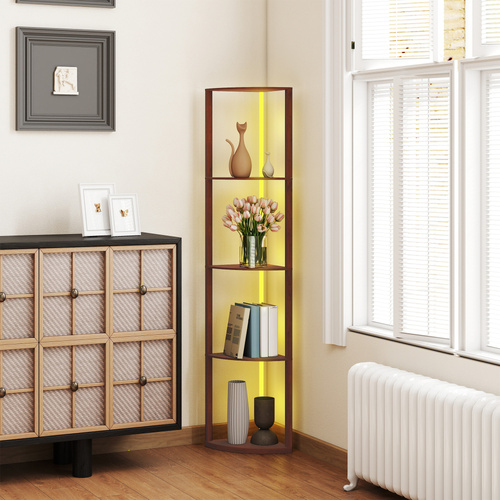 HOMCOM RGB Standing Lamp with Shelves, 4-Tier LED Floor Lamp with Multiple Lighting Modes, Brown