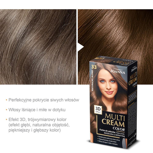 Joanna Multi Cream Trwały Intensywny Kolor Włosów Farba Pielęgnująca 33 Naturalny Blond 60x40x20g