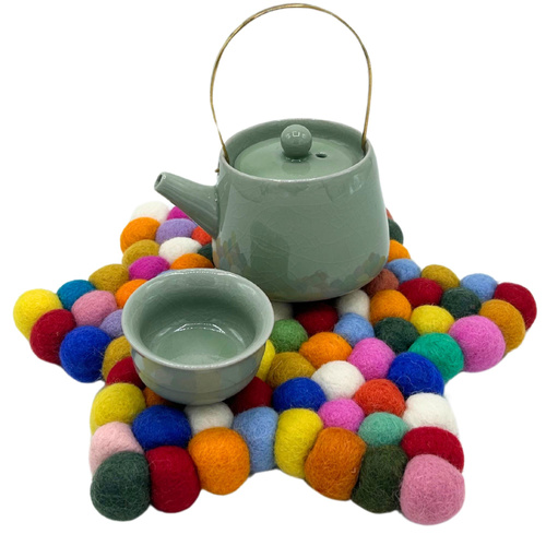 Felt Ball Star Centre Mat - Multi Colour