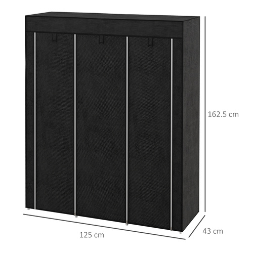 HOMCOM Fabric Wardrobe, with Rails and Shelves - Black