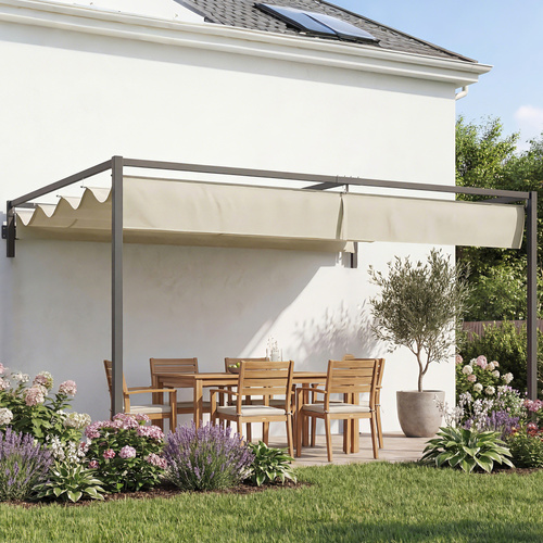 Outsunny 3 x 4m Steel Pergola, with Retractable Canopy - Khaki