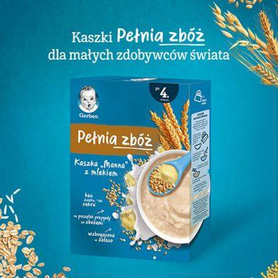 Gerber Pełnia Zbóż Kaszka Manna z Mlekiem dla Niemowląt po 4 Miesiącu 200g