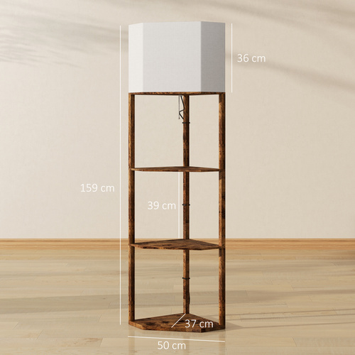 HOMCOM Corner Floor Light, with Shelves - Wood-Effect