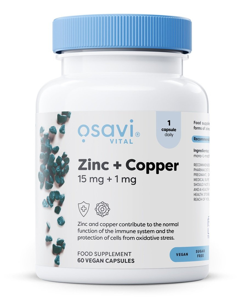 Osavi Zinc + Copper 15mg + 1mg Dietary Supplement for Immunity 60 Vegan Caps