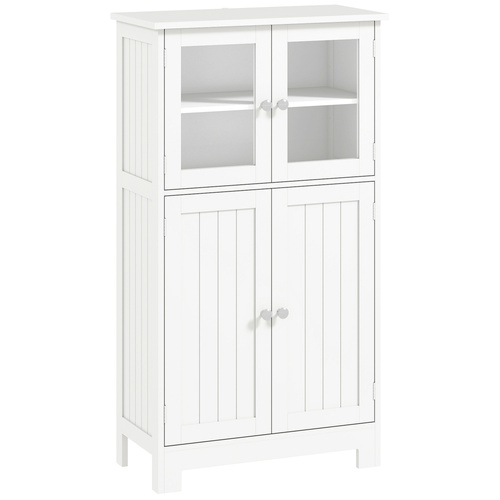 kleankin Bathroom Floor Cabinet, Freestanding Kitchen Cupboard with 2 Drawers, Adjustable Shelves and Tempered Glass Door, Wooden Storage Unit for Living Room Kitchen Hallway