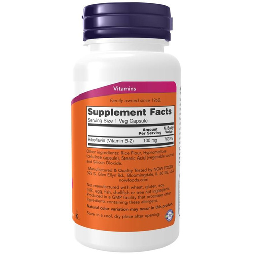Now Foods Vitamin B-2 Riboflavin 100mg Supports Oxidation and Reduction Processes 100 Capsules