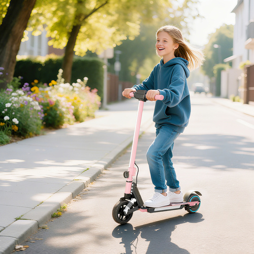 SPORTNOW Folding Electric Scooter for Kids, with Dual Brakes, Front Suspension, LED Colourful Lights, Pink