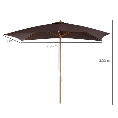 Outsunny 2 x 3m Wooden Garden Parasol Umbrella Outdoor Sun Shade Canopy, Dark Coffee
