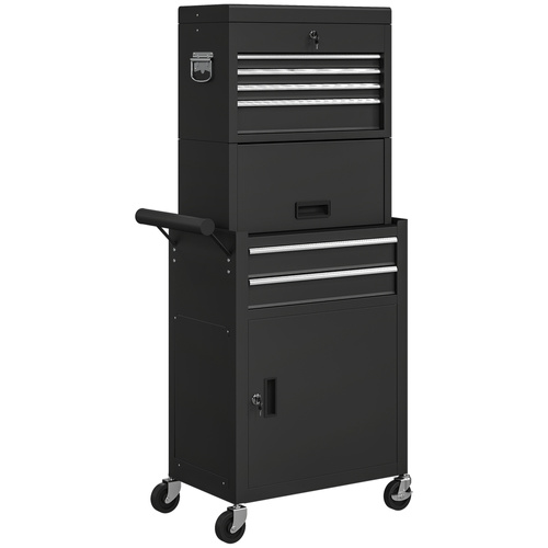HOMCOM Three-Part Steel Locking Tool Chest - Black