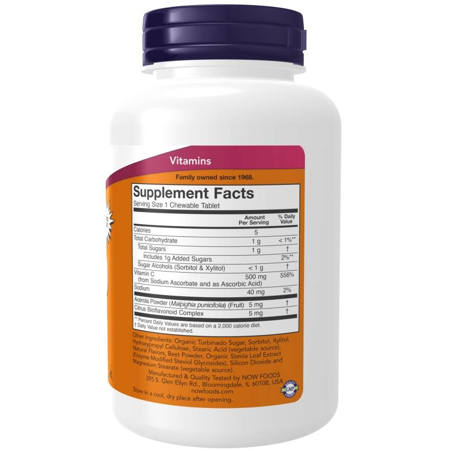 Now Foods Vitamin C-500 Chewable o Smaku Jagoda Wiśnia 100 Tabletek