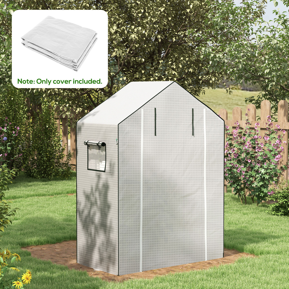 Outsunny Greenhouse Cover Replacement Walk-in PE Hot House Cover with Roll-up Door and Windows, 140 x 73 x 190cm, White