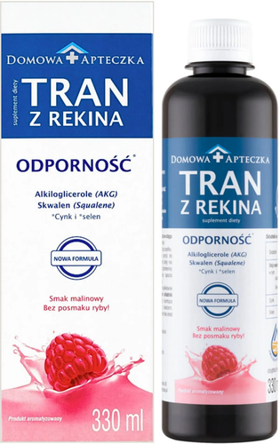 Domowa Apteczka Tran z Rekina na Odporność Malina dla Dzieci i Dorosłych 330ml