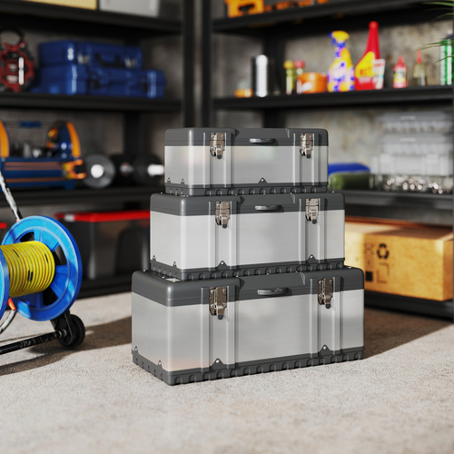 HOMCOM 3 Pieces Stainless Steel Toolbox Set, 23"/ 19"/ 16"