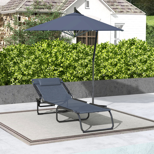 Outsunny Foldable Sun Lounger, Outdoor 4 Level Adjustable Backrest Reclining Chaise Chair, Steel Frame Recliner Chair for Camping, Hiking, Grey