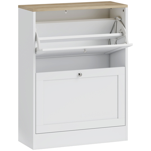 HOMCOM Two Flip Drawer Shoe Cabinet - White
