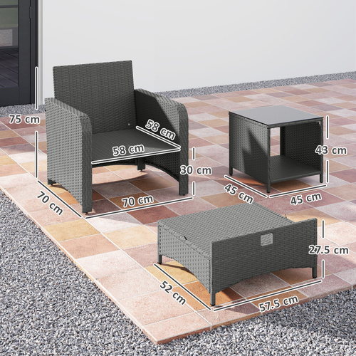 Outsunny Five Piece Rattan Garden Furniture Set with 2-Tier Coffee Table and Ottomans  - Cream White