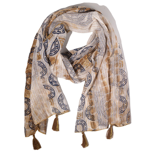 Nomad Sari Summer Marbella Print Scarf - Coffee with Gold  (180x50cm)