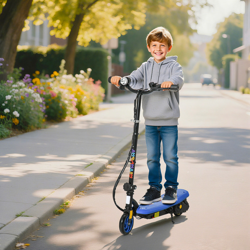 HOMCOM Foldable Electric Scooter, with LED Lights, for Ages 7-14 Years, Blue