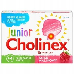 Cholinex Junior Malinowe Pastylki do Ssania na Gardło dla Dzieci 16 Pastylek