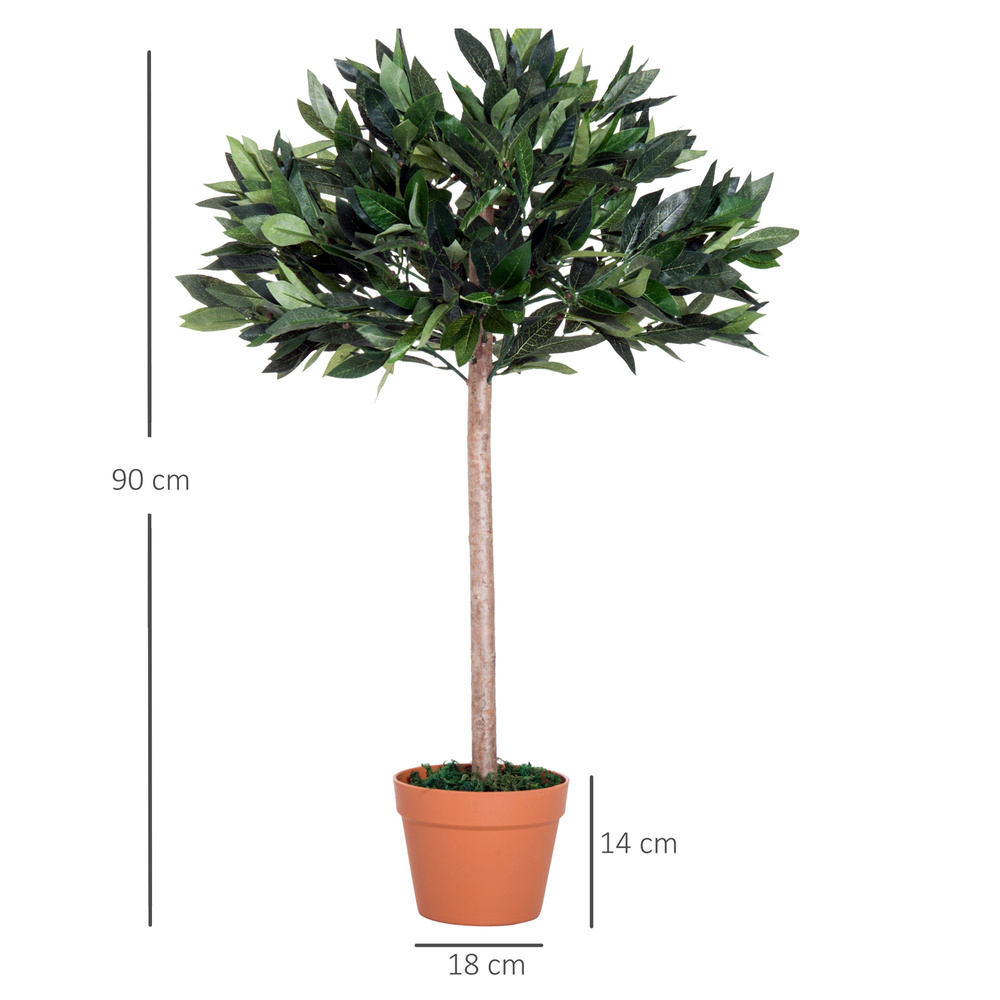 Outsunny 3ft Artificial Laurel Tree Indoor Plant Greenery for Home Office Potted in An Orange Pot Set of 2