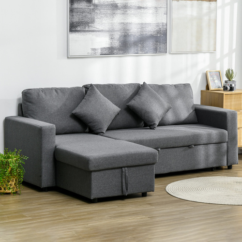 HOMCOM 3 Seater Sofa Bed with Storage, Delivered to Your Home for Free, Dark Grey