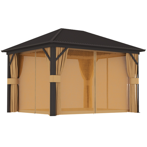 Outsunny 3.6 x 3 m Aluminium Hardtop Gazebo, with Accessories - Brown