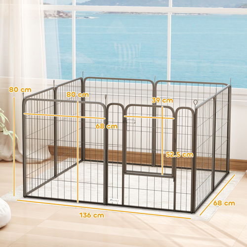 PawHut Eight-Panel Dog Playpen with Door, for Large Dogs, Indoors, Outdoors, 80cm Tall, Black