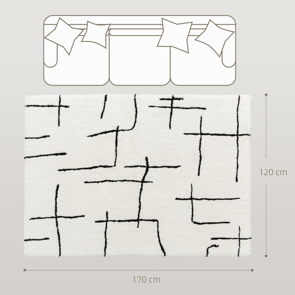 HOMCOM Modern Fluffy Area Rug, Geometric Pattern Washable Rug, Soft High Pile Floor Carpet for Living Room, Bedroom, Dining Room, Home Office, 170 x 120 cm, Cream