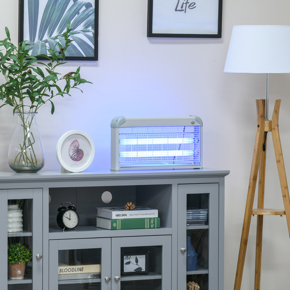 Outsunny Wall Hanging Bug Zapper, 30W Electric Fly Zapper Mosquito Killer, 60㎡ Coverage Insect Killer, Indoor Outdoor Use, Grey