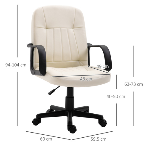 HOMCOM Desk Chair, PU Leather Computer Office Chair with Adjustable Height, Swivel Wheels for Home Work Study, Cream White