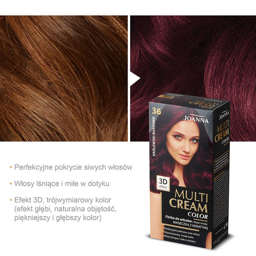 Joanna Multi Cream Trwały Intensywny Kolor Włosów Farba Pielęgnująca 36 Królewski Burgund 60x40x20g