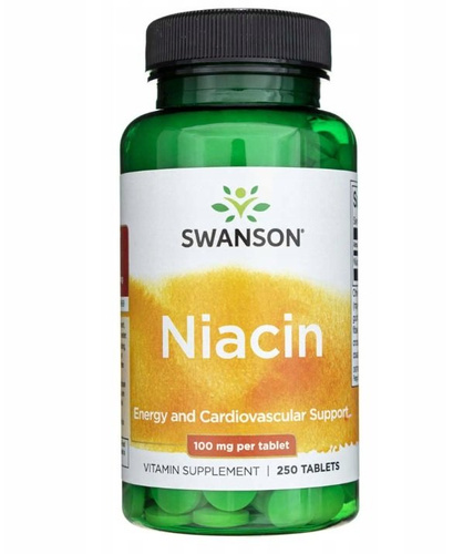 Swanson Niacyna 100mg Witamina B3 na Energię i Serce 250 Tabletek