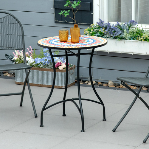 Outsunny Φ60cm Mosaic Outdoor Patio Table - Red