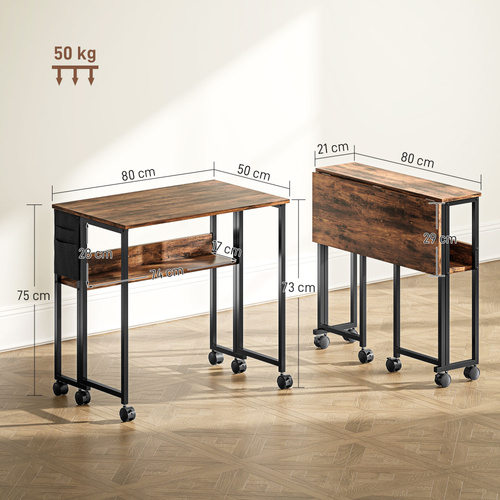 HOMCOM 80 cm Drop Leaf Writing Work Desk - Rustic Brown