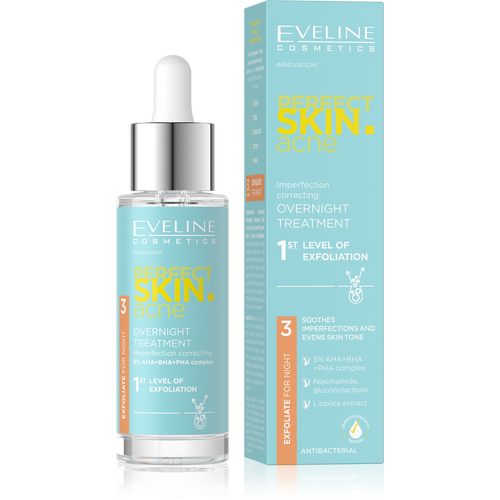 Eveline Perfect Skin Acne Kuracja na Noc Korygująca Niedoskonałości 1 Stopień Złuszczania 5% Acid Complex 30ml