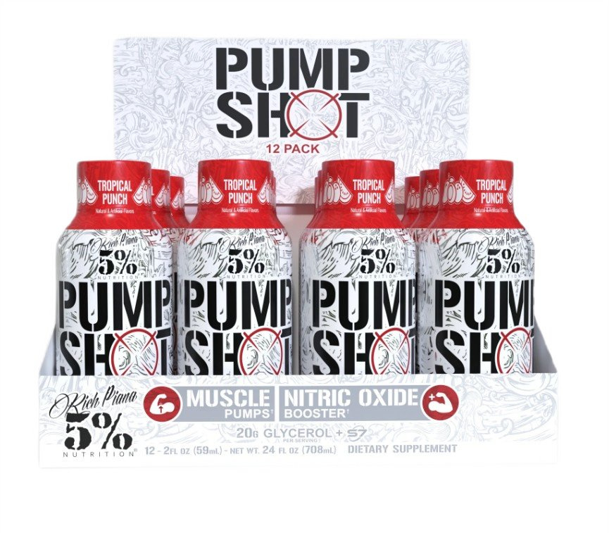 5% Nutrition Pump Shot Tropical Punch Liquid Pre Workout for Muscle Pump 12 x 59ml