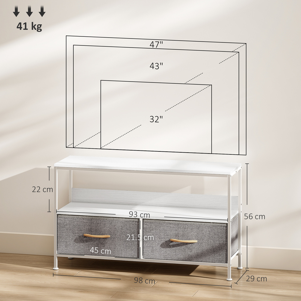 HOMCOM TV Stand Cabinet with 2 Foldable Drawers - White