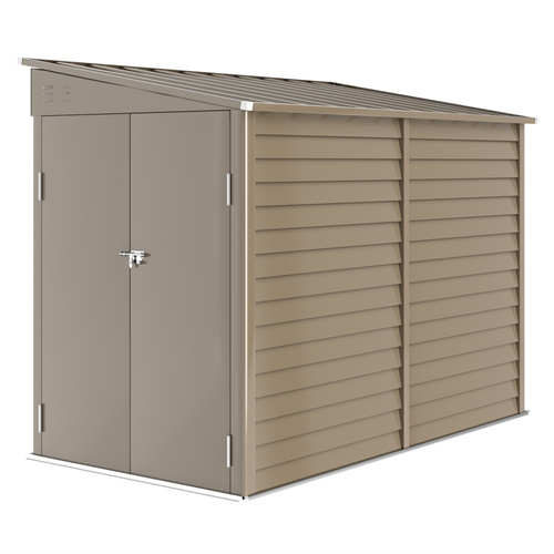 Outsunny 5 x 9ft Galvanised Metal Garden Shed with Foundation Kit, Outdoor Lean-to Shed, Tool Storage House with Lockable Doors, Gloves and 2 Air Vents for Patio, Garden, Brown