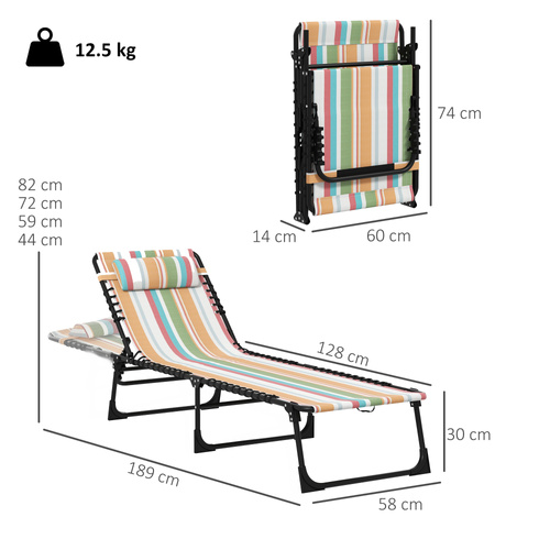 Outsunny Set of Two Folding Sun Loungers, with Four-Position Backs - Multicoloured