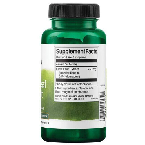 Swanson Ekstrakt z Liści Oliwki 750mg na Odporność i Ciśnienie 60 Kapsułek
