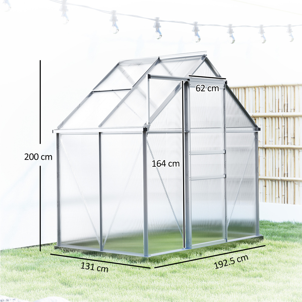 Outsunny 192.5 x 131cm Walk-In Polycarbonate Greenhouse - Silver-Tone