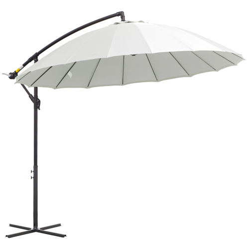Outsunny 3(m) Cantilever Umbrella 18 Ribs & Vents Adjustable Angle for Patio Cream White